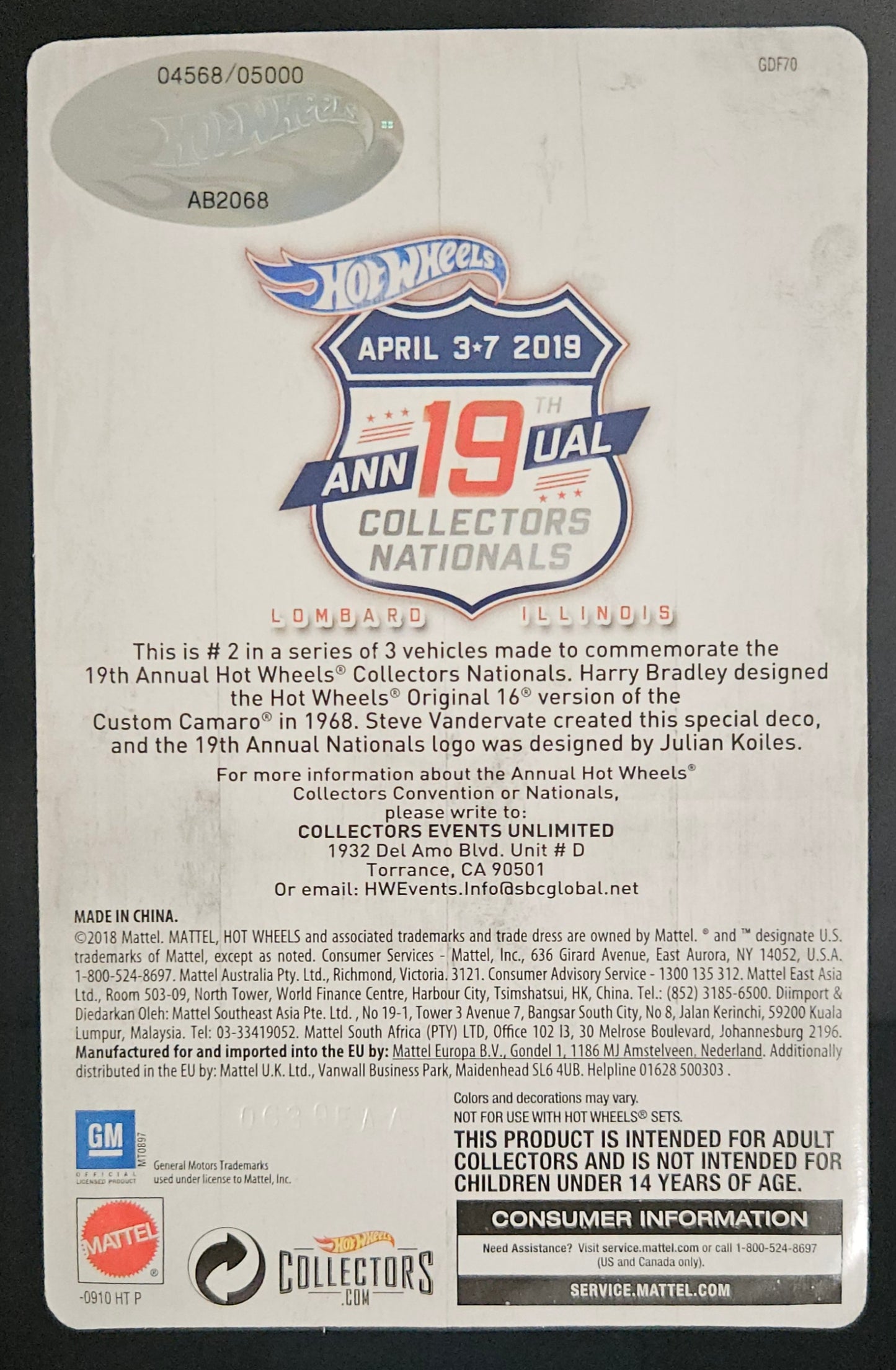 Hot Wheels 19th Nationals Convention Custom Camaro