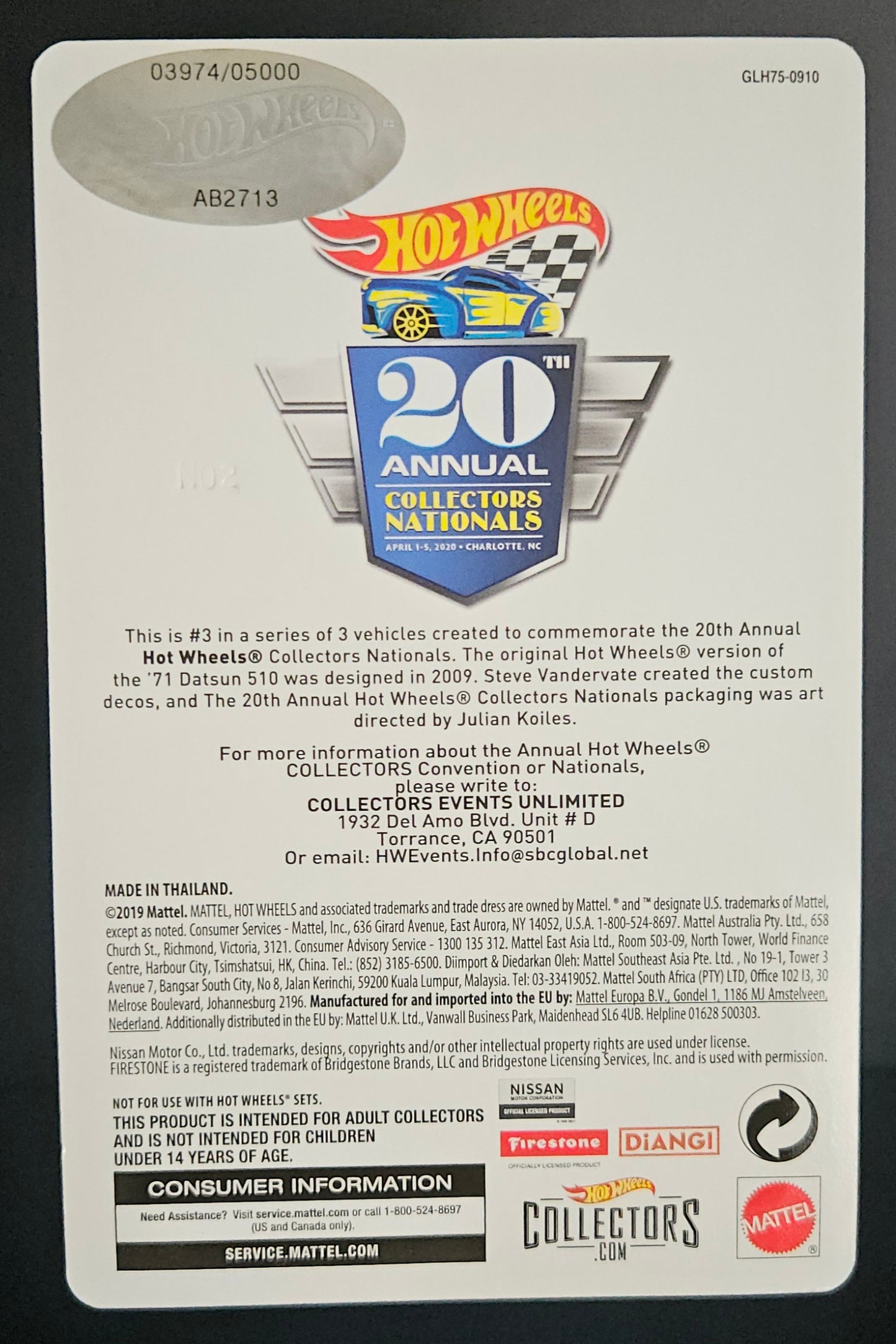 Hot Wheels 20th Nationals Convention '71 Datsun 510