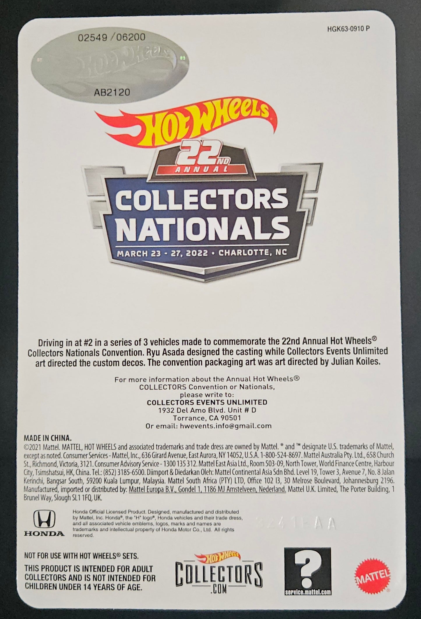 Hot Wheels 22nd Nationals Convention Honda S2000