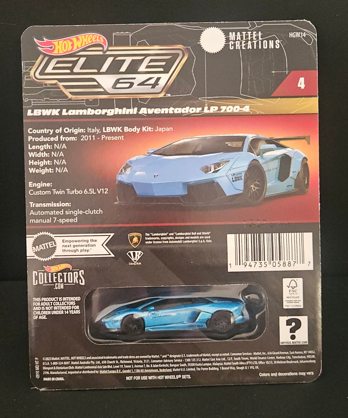 Hot Wheels Elite 64 LBWK Lamborghini Aventador LP 700-4