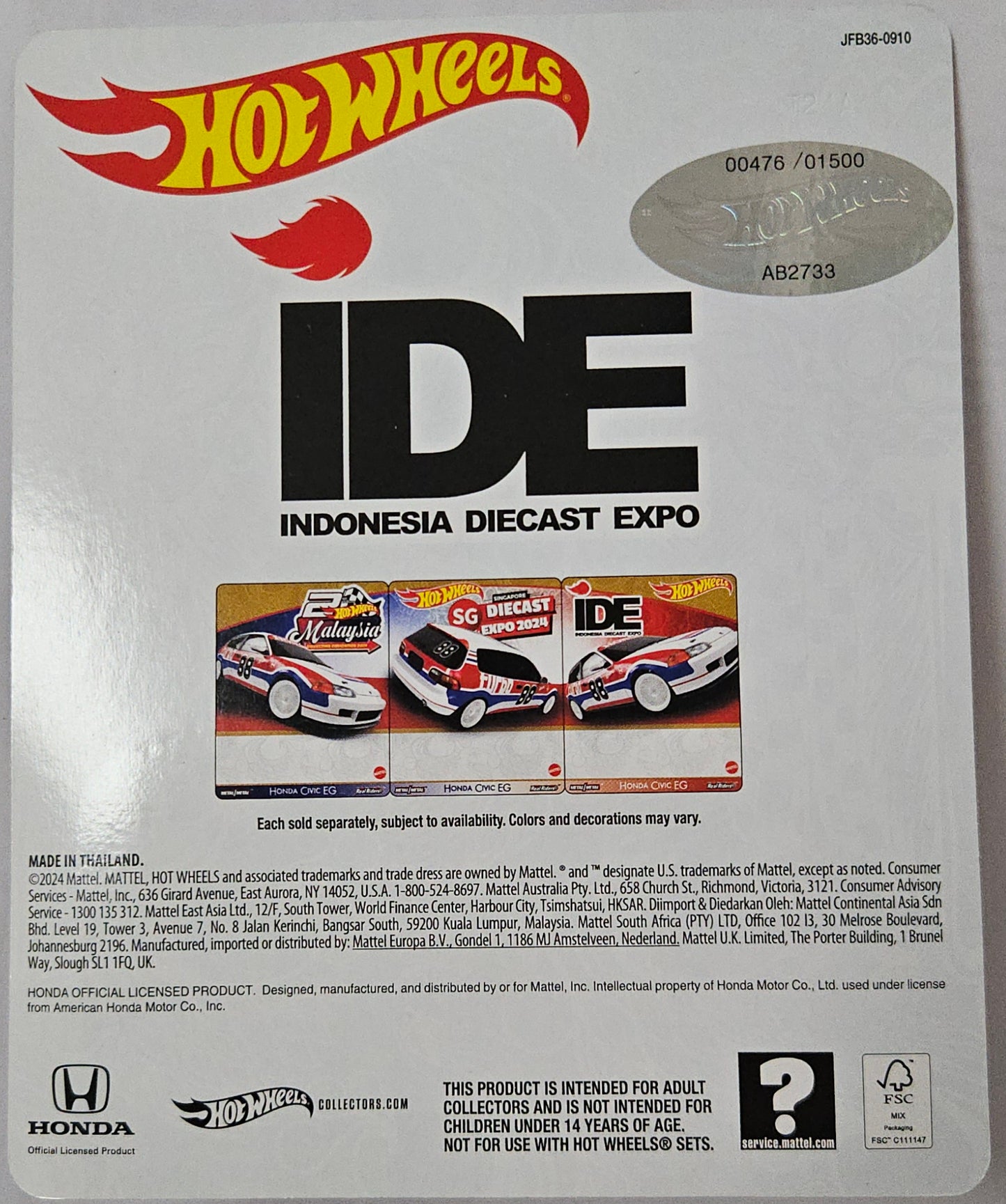 Hot Wheels 2024 Indonesia Diecast Expo Exclusive Honda EG Civic