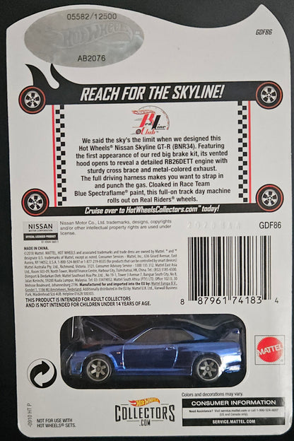 Hot Wheels RLC Blue Nissan Skyline GT-R BNR34